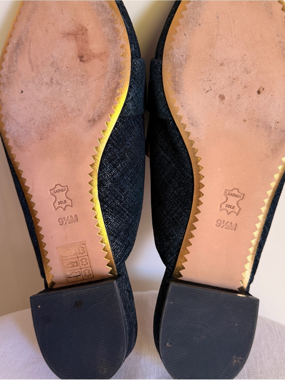 Tory Burch Pointed Denim-Textured Slip-On Mules in Dark Blue - Picture 6 of 9